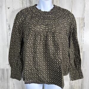 Rebecca Taylor Feather Fleur Smocked Blouse – Size 6 – Cotton Floral Boho Chic